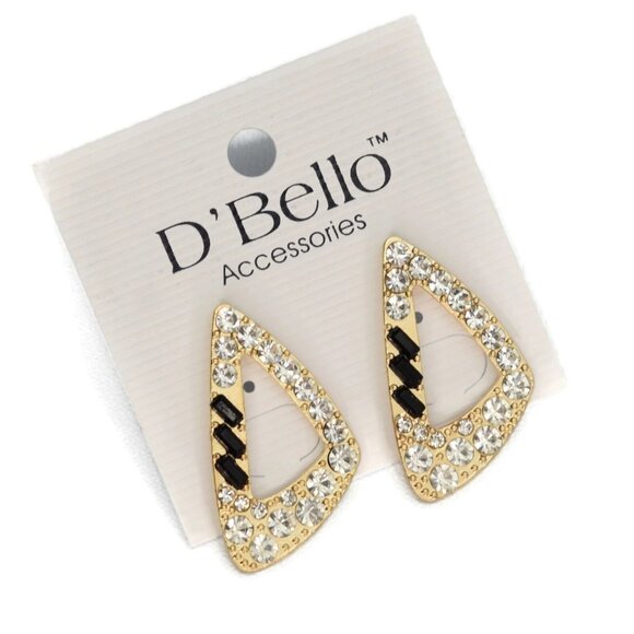 DBello Accessories Pierced Earrings Gold Tone CZ Black Rhinestone Triangular - Picture 1 of 6